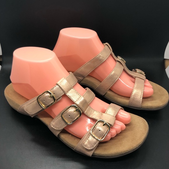 Vionic Shoes - VIONIC Misa Metallic rose gold Three Adjustable Strap Slide Sandals Size 8